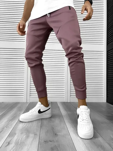 Pantaloni de trening maro, silon, conici 12379 K3