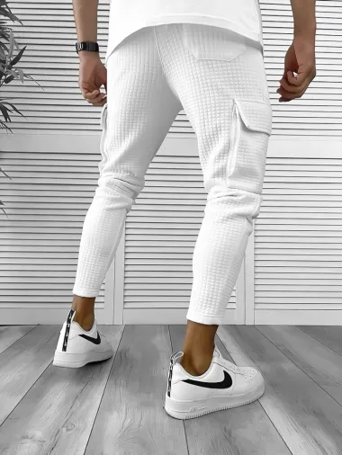Pantaloni de trening albi conici 12372 P18-3.3