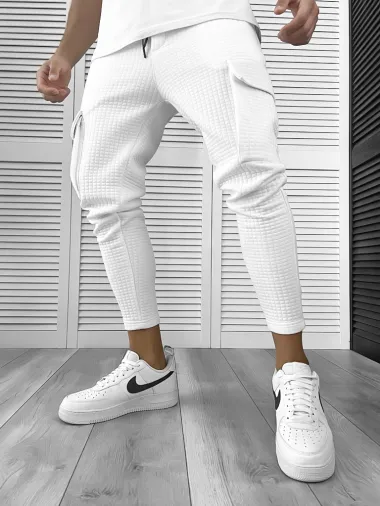 Pantaloni de trening albi conici 12372 P18-3.3
