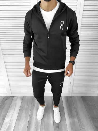 Trening barbati slim fit Pantaloni + Hanorac negru 12182 2