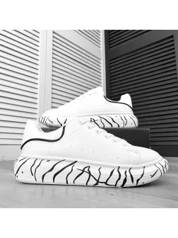 Adidasi barbati casual albi cu imprimeu pe talpa 2215 T50-3