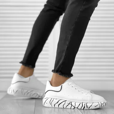 Adidasi barbati casual albi cu imprimeu pe talpa 2215 T50-3