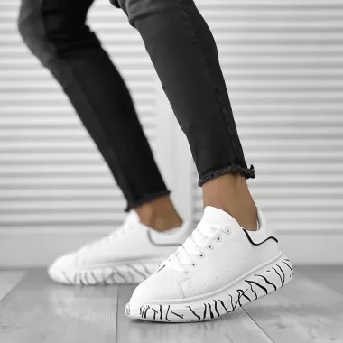 Adidasi barbati casual albi cu imprimeu pe talpa 2215 T50-3