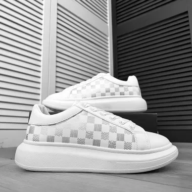 Adidasi barbati casual albi cu imprimeu 2217 T1-3