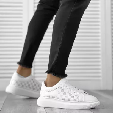 Adidasi barbati casual albi cu imprimeu 2217 T1-3