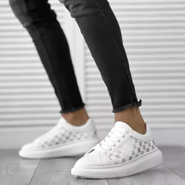 Adidasi barbati casual albi cu imprimeu 2217 T1-3