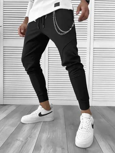 Pantaloni de trening negri conici 12111 Z17-4