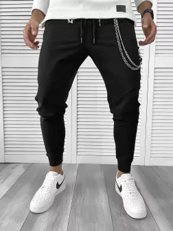 Pantaloni de trening negri conici 12111 Z17-4