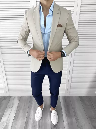 Sacou barbati slim fit bej 876 Y7-4