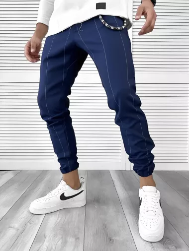 Pantaloni barbati casual albastri cu dungi 11955 F7-5 / E 13-4 ~