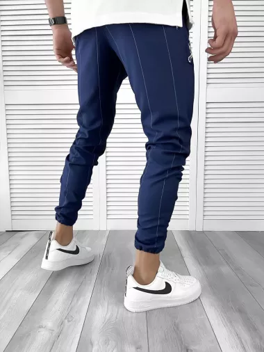 Pantaloni barbati casual albastri cu dungi 11955 F7-5 / E 13-4 ~