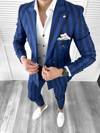 Costum barbati slim fit in carouri sacou + pantaloni 1047 14-3.3