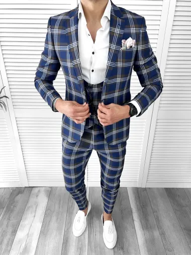 Costum barbati slim fit (PANTALONI + Vesta) 42261 O3-4.3