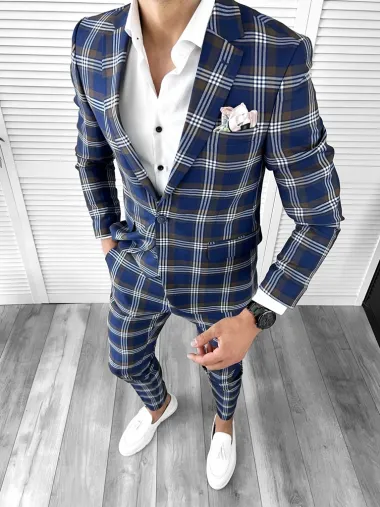 Costum barbati slim fit (PANTALONI + Vesta) 42261 O3-4.3
