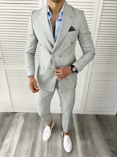 Costum barbati gri slim fit in sacou + pantaloni 11729 P20-2.3