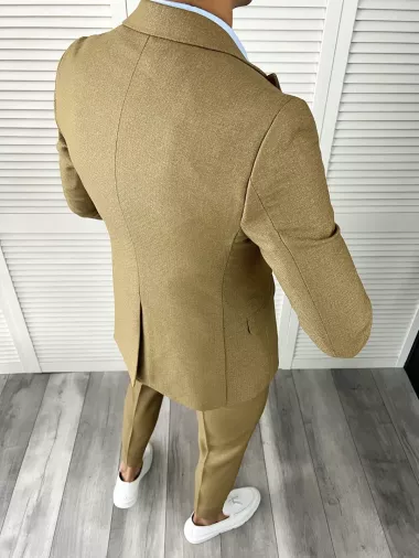 Costum barbati maro slim fit in sacou + pantaloni 11734 O3-5.2