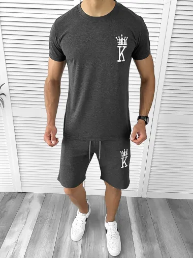 Trening barbati gri inchis pantaloni + tricou 11698 P20-4.3