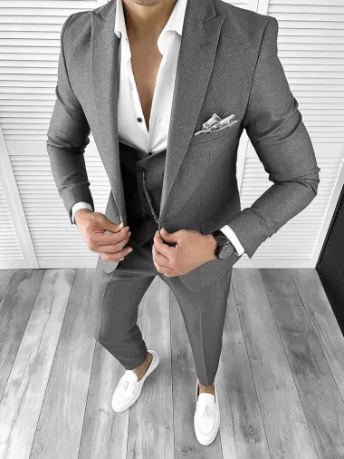 Costum barbati slim fit in sacou + pantaloni + vesta 11703 N7-4.3