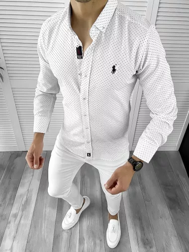 Camasa barbati slim fit alba cu imprimeu 11627 O4-3.3