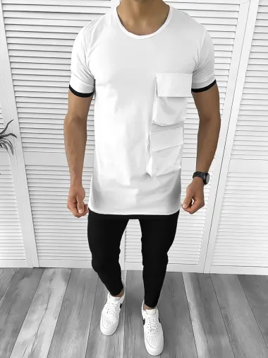 Tricou barbati alb slim fit B1956 O3-4.1