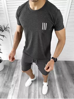 Trening barbati gri inchis pantaloni + tricou 10588 28-4