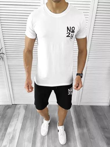 Trening barbati alb/negru pantaloni + tricou 10590 D9-4