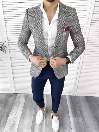 Sacou barbati slim fit in carouri 704 x13
