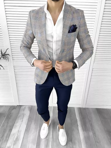 Sacou barbati slim fit albastru 732 I9-4