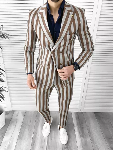 Costum barbati slim fit in carouri sacou + pantaloni 1077 X9-3