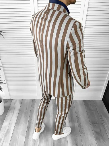 Costum barbati slim fit in carouri sacou + pantaloni 1077 X9-3