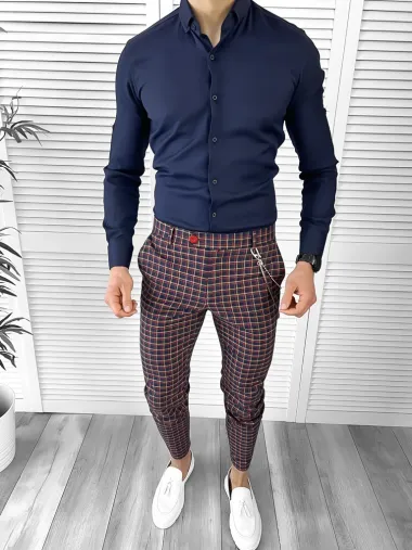 Tinuta barbati smart casual Pantaloni + Camasa + Lanț 10409