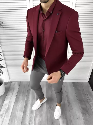 Sacou barbati slim fit grena 10323 50-4 Sacou barbati slim fit grena 10323 50-4