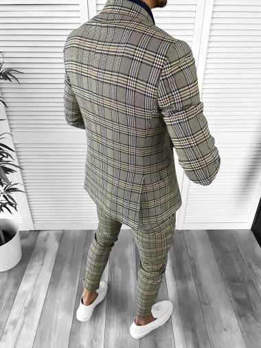 Costum barbati slim fit in carouri sacou + pantaloni 10268 D4-3.1