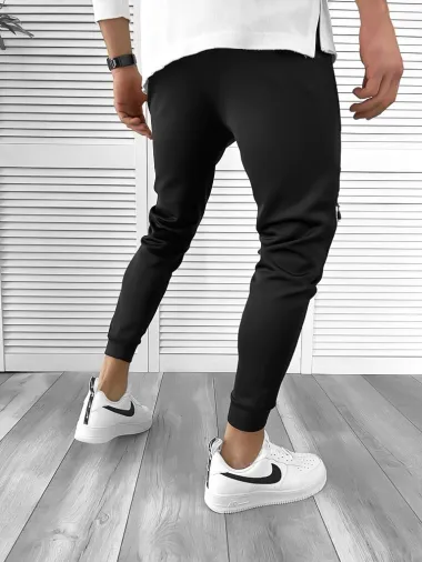 Pantaloni de trening negri conici 10238 79-2
