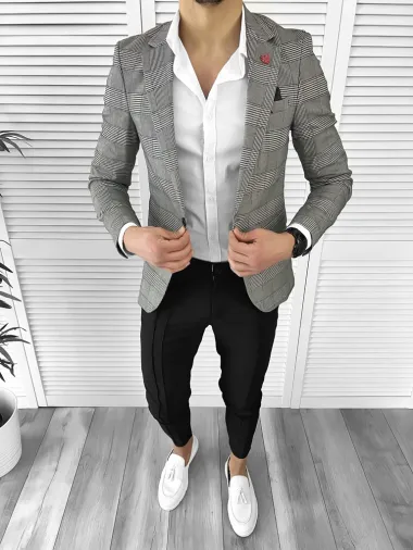 Sacou barbati slim fit in carouri 10198 18-1