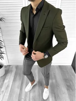 Sacou barbati slim fit kaki 10204 O2-2.3