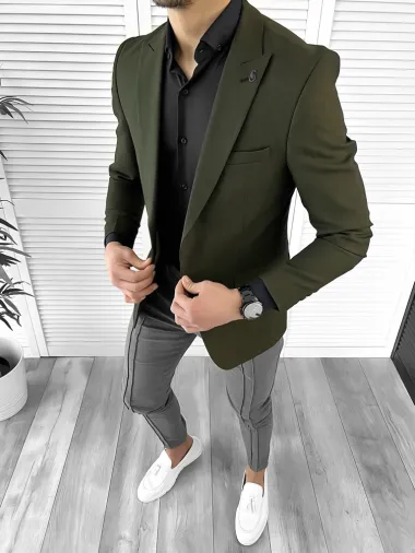 Sacou barbati slim fit kaki 10204 O2-2.3