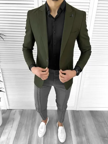 Sacou barbati slim fit kaki 10204 O2-2.3