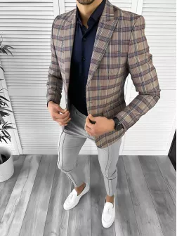 Sacou barbati slim fit in carouri 10205  E