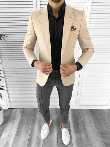 Sacou barbati slim fit bej 10209 O2-2.3