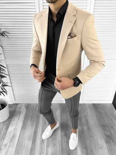 Sacou barbati slim fit bej 10209 O2-2.3