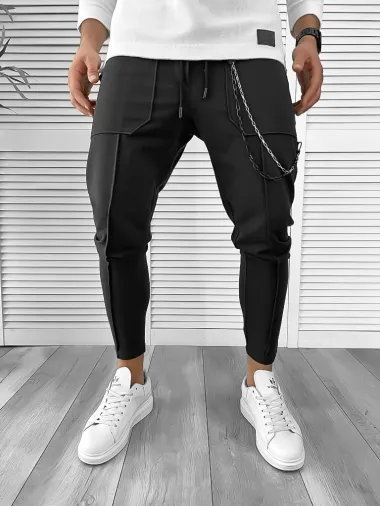 Pantaloni de trening negri conici 10142 P19-4.2