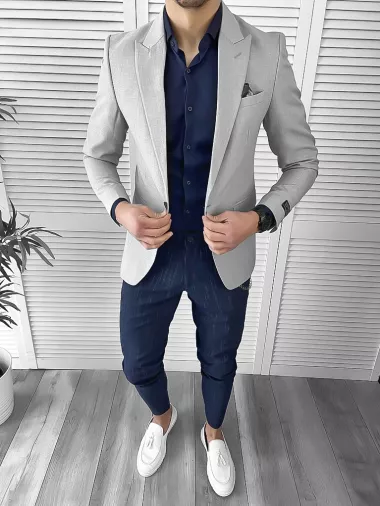 Sacou barbati slim fit gri - vernil 10121 2-4