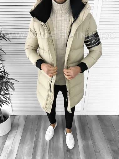 Geaca barbati groasa bej de iarna 9025 57-2
