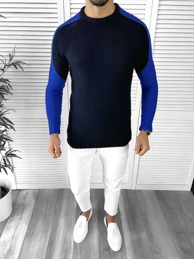 Pulover barbati gros slim fit bleumarin T3594 k20