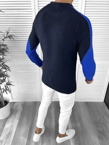 Pulover barbati gros slim fit bleumarin T3594 k20