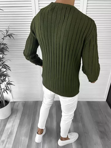 Pulover barbati gros slim fit kaki T3611 I14-5