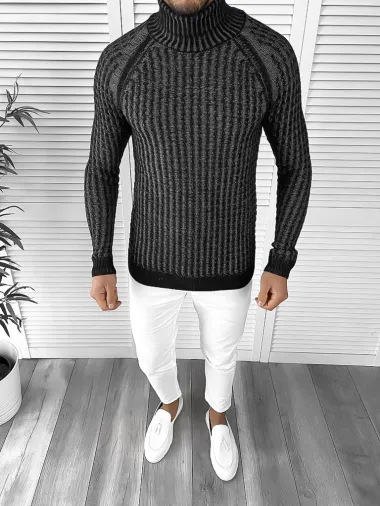 Pulover barbati gros slim fit negru T3712 i15-5.1