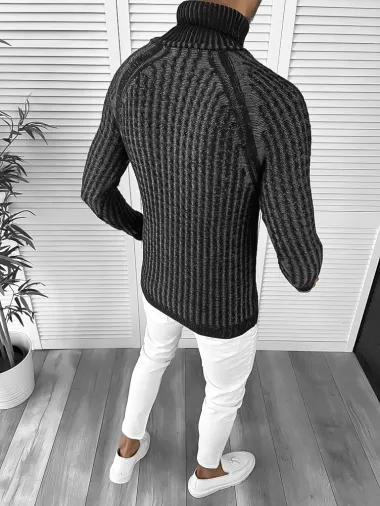 Pulover barbati gros slim fit negru T3712 i15-5.1