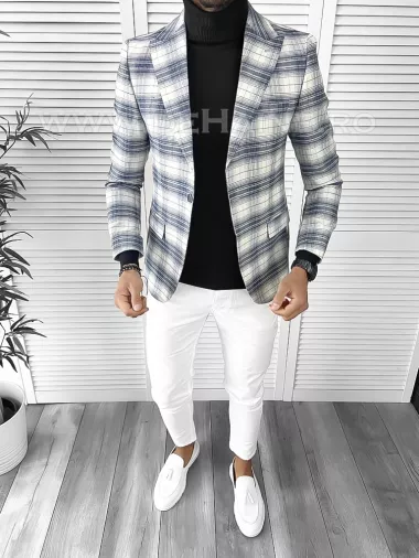Sacou barbati slim fit in carouri B9745 16-2.3